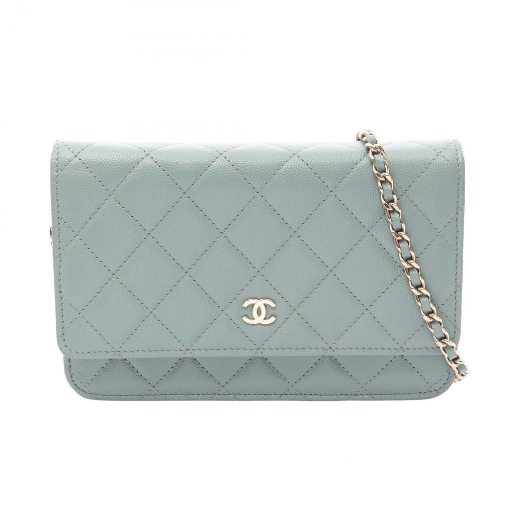 Chanel Shoulder Bag Quilted Light Green Caviar Leather Chain Wallet