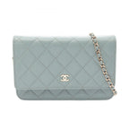 Chanel Shoulder Bag Quilted Light Green Caviar Leather Chain Wallet