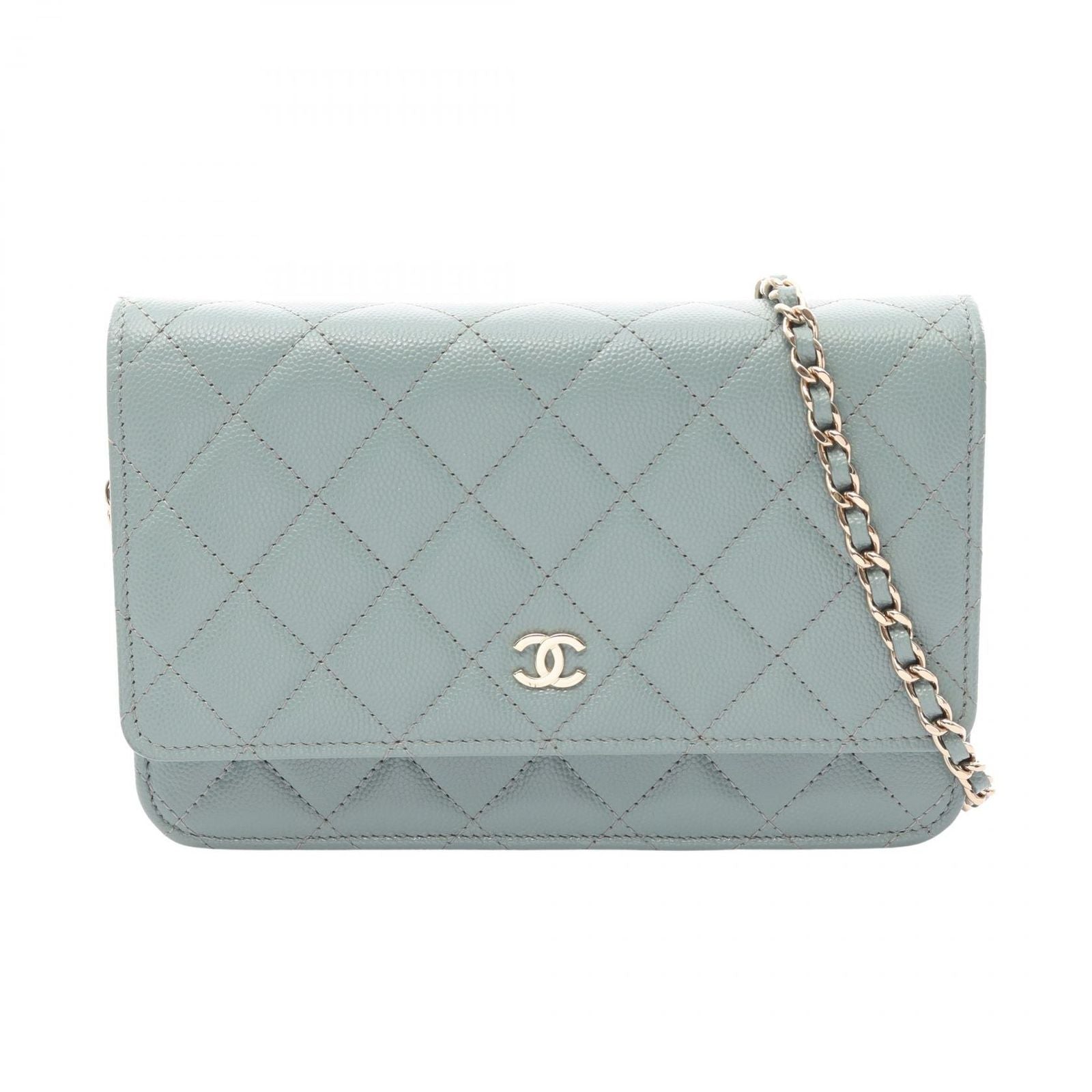 Chanel Shoulder Bag Quilted Light Green Caviar Leather Chain Wallet