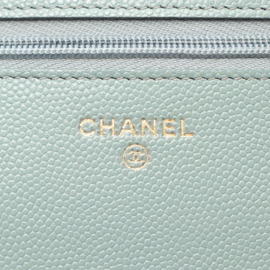 Chanel Shoulder Bag Quilted Light Green Caviar Leather Chain Wallet — view 5