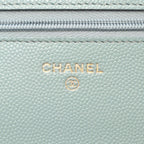 Chanel Shoulder Bag Quilted Light Green Caviar Leather Chain Wallet — view 5