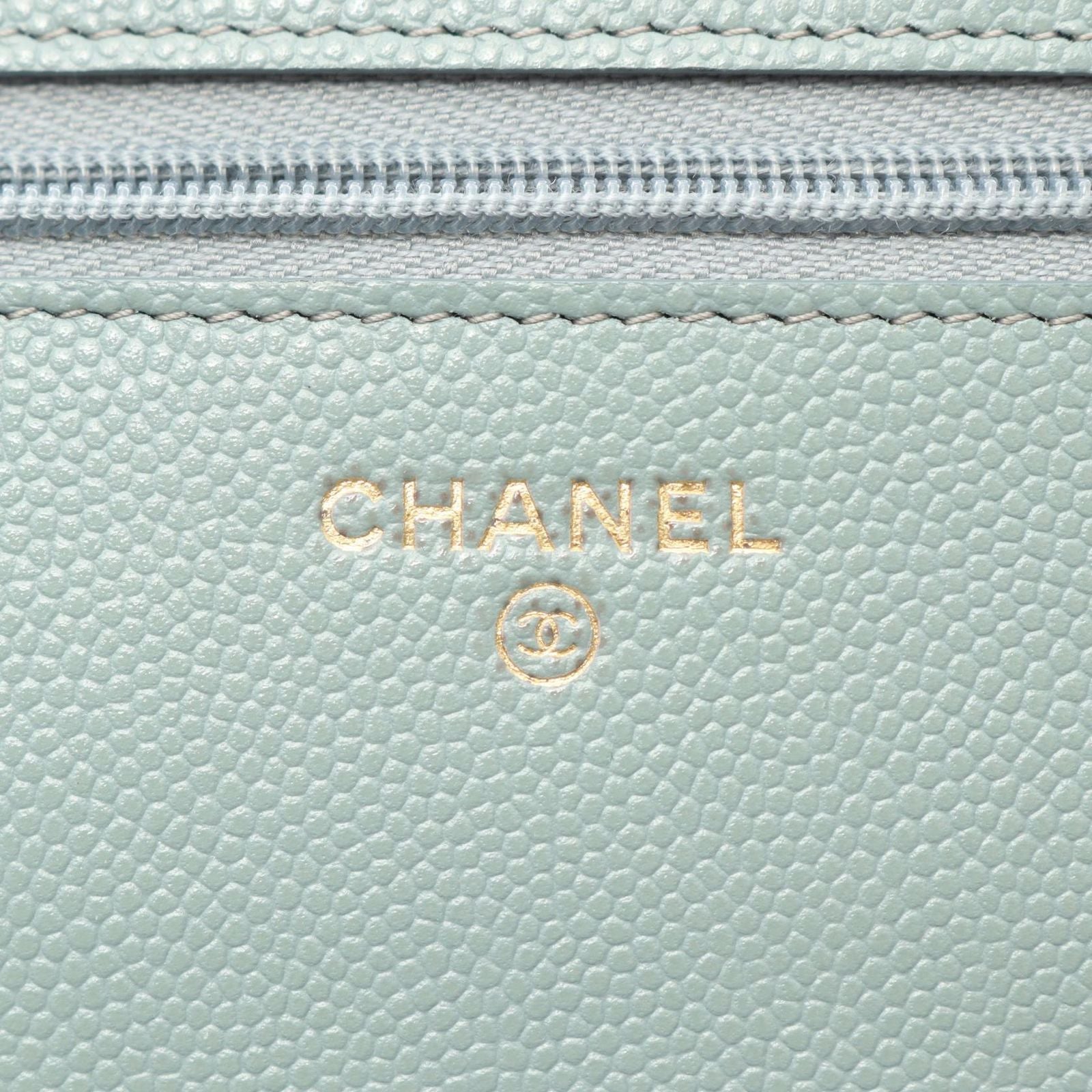 Chanel Shoulder Bag Quilted Light Green Caviar Leather Chain Wallet — view 5