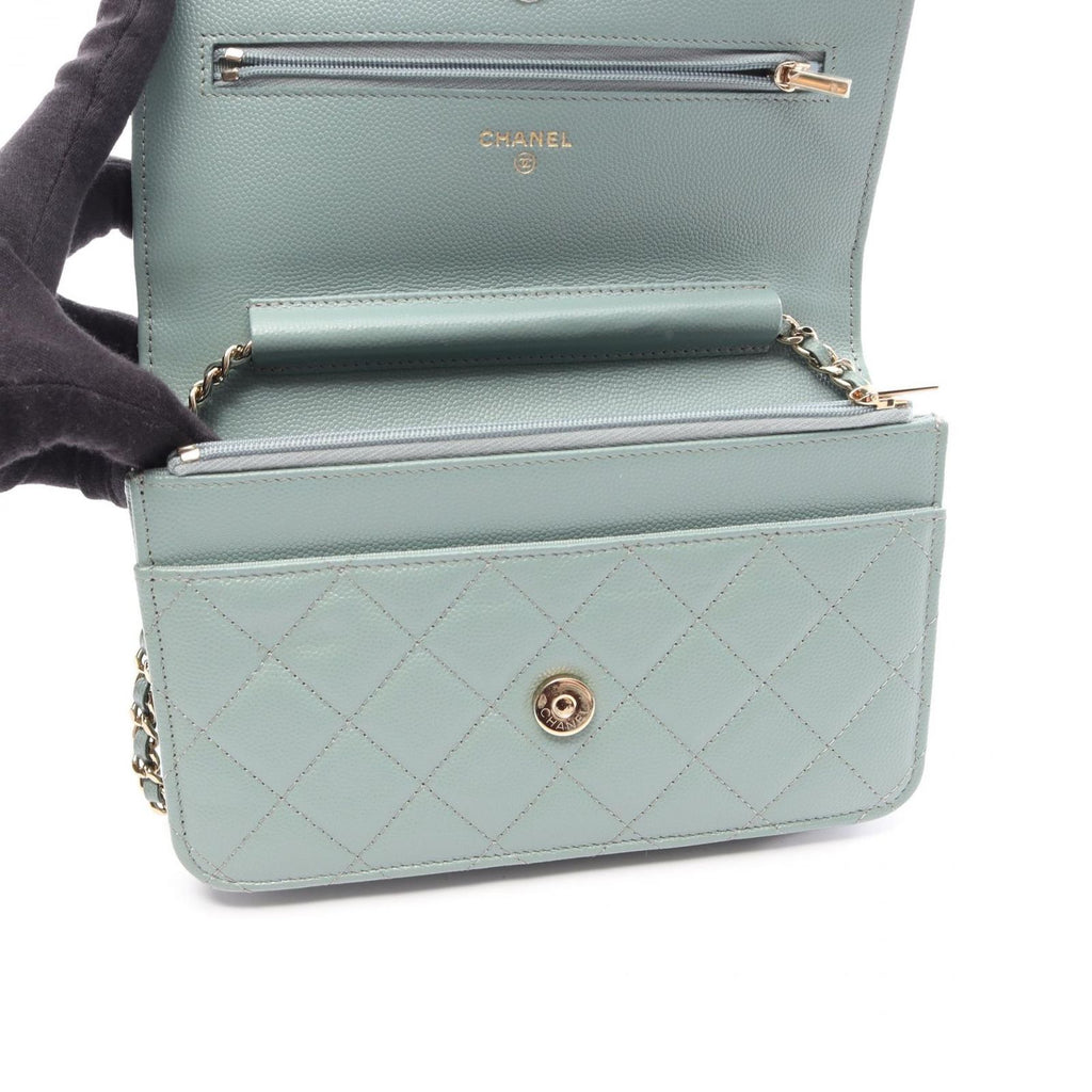 Chanel Shoulder Bag Quilted Light Green Caviar Leather Chain Wallet — view 4