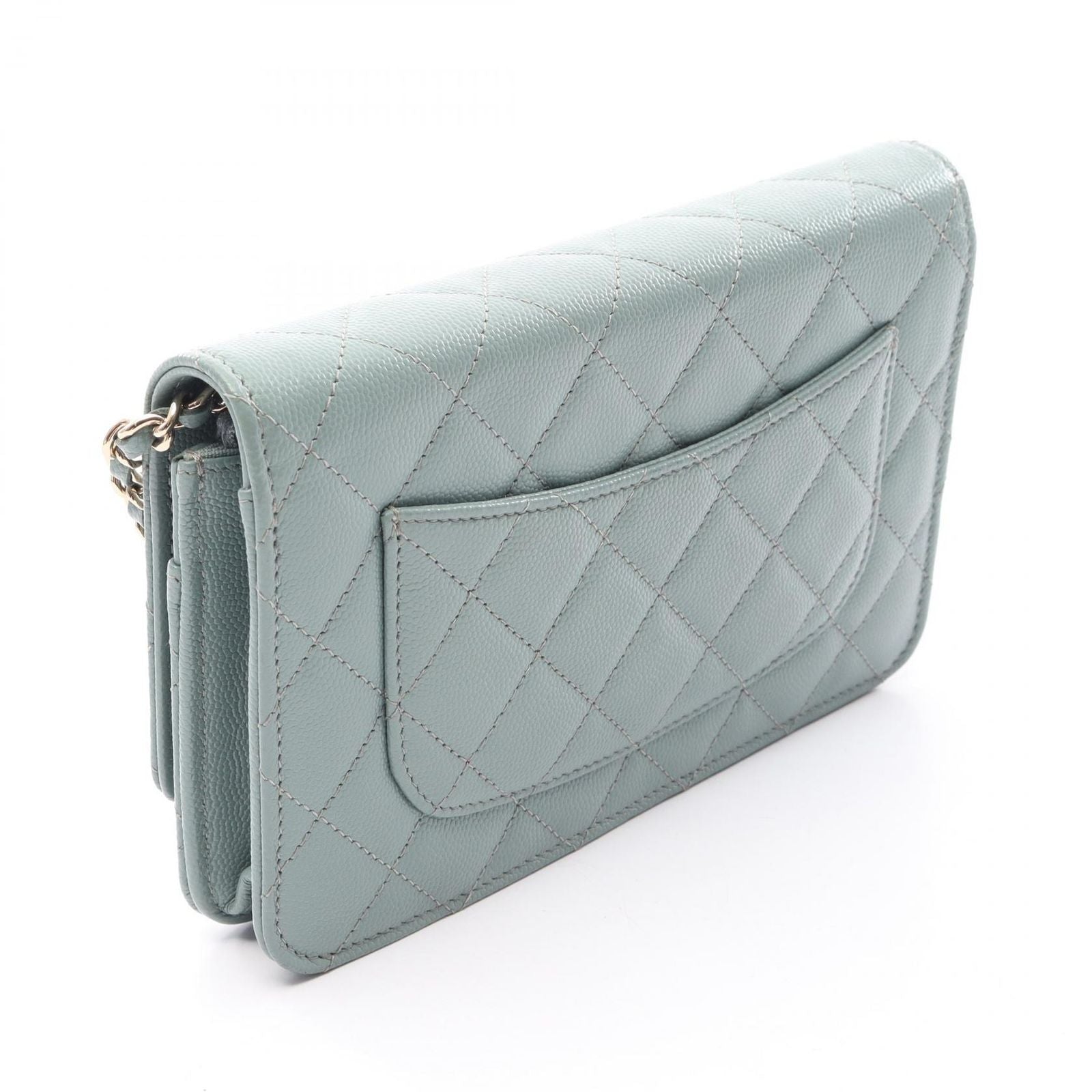 Chanel Shoulder Bag Quilted Light Green Caviar Leather Chain Wallet — view 2