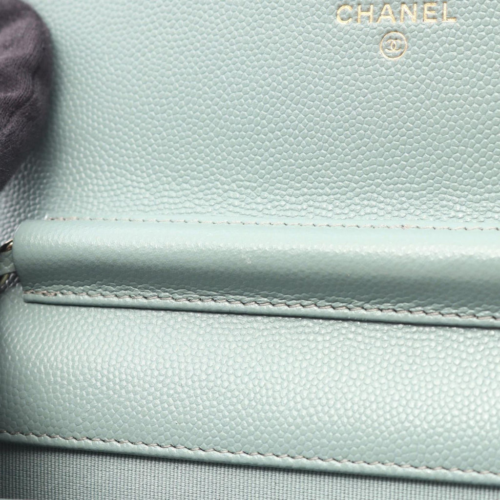Chanel Shoulder Bag Quilted Light Green Caviar Leather Chain Wallet — view 7
