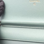 Chanel Shoulder Bag Quilted Light Green Caviar Leather Chain Wallet — view 7
