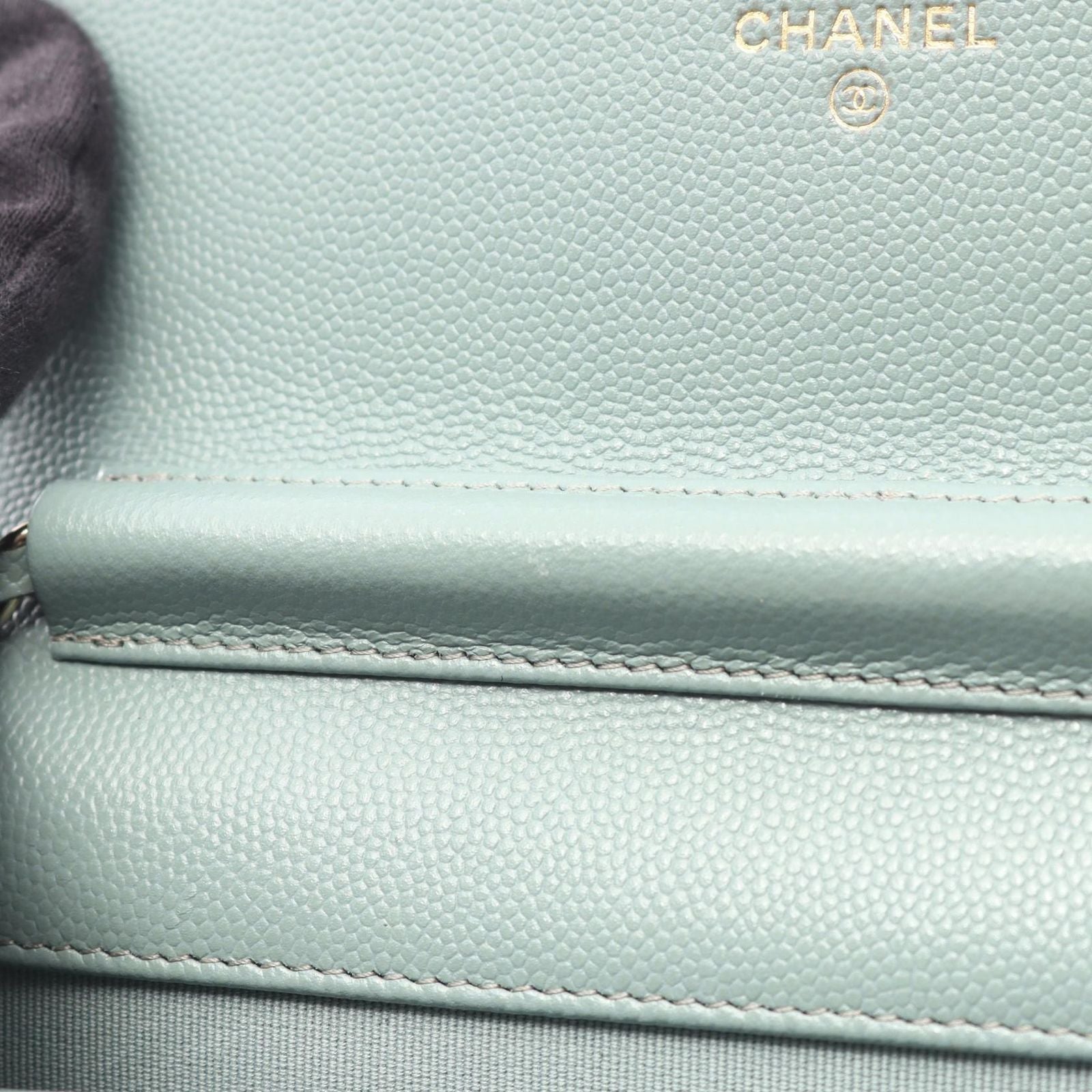 Chanel Shoulder Bag Quilted Light Green Caviar Leather Chain Wallet — view 7