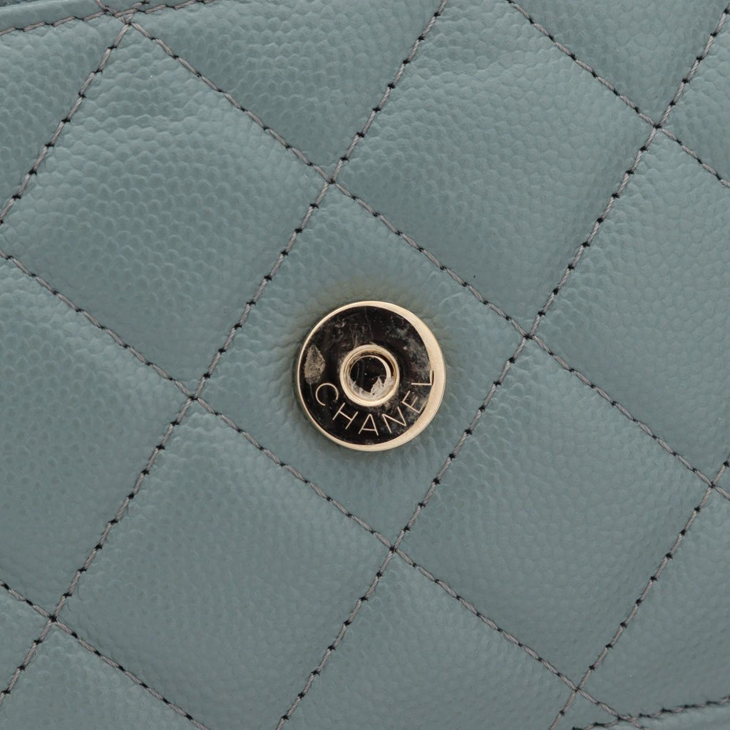 Chanel Shoulder Bag Quilted Light Green Caviar Leather Chain Wallet — view 8