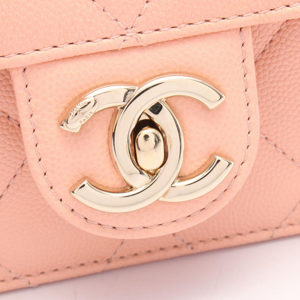 Chanel Shoulder Bag Quilted Small Flap Salmon Pink Caviar Leather Chain — view 6
