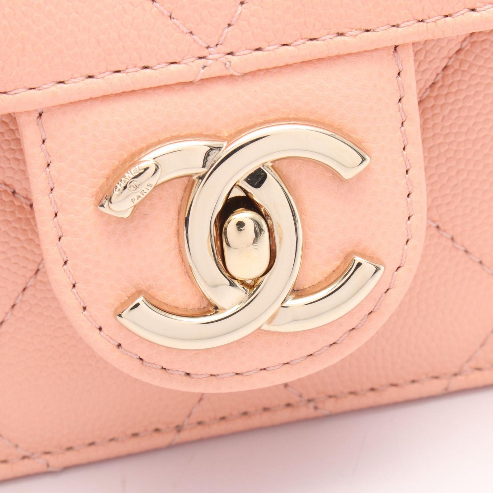 Chanel Shoulder Bag Quilted Small Flap Salmon Pink Caviar Leather Chain — view 6