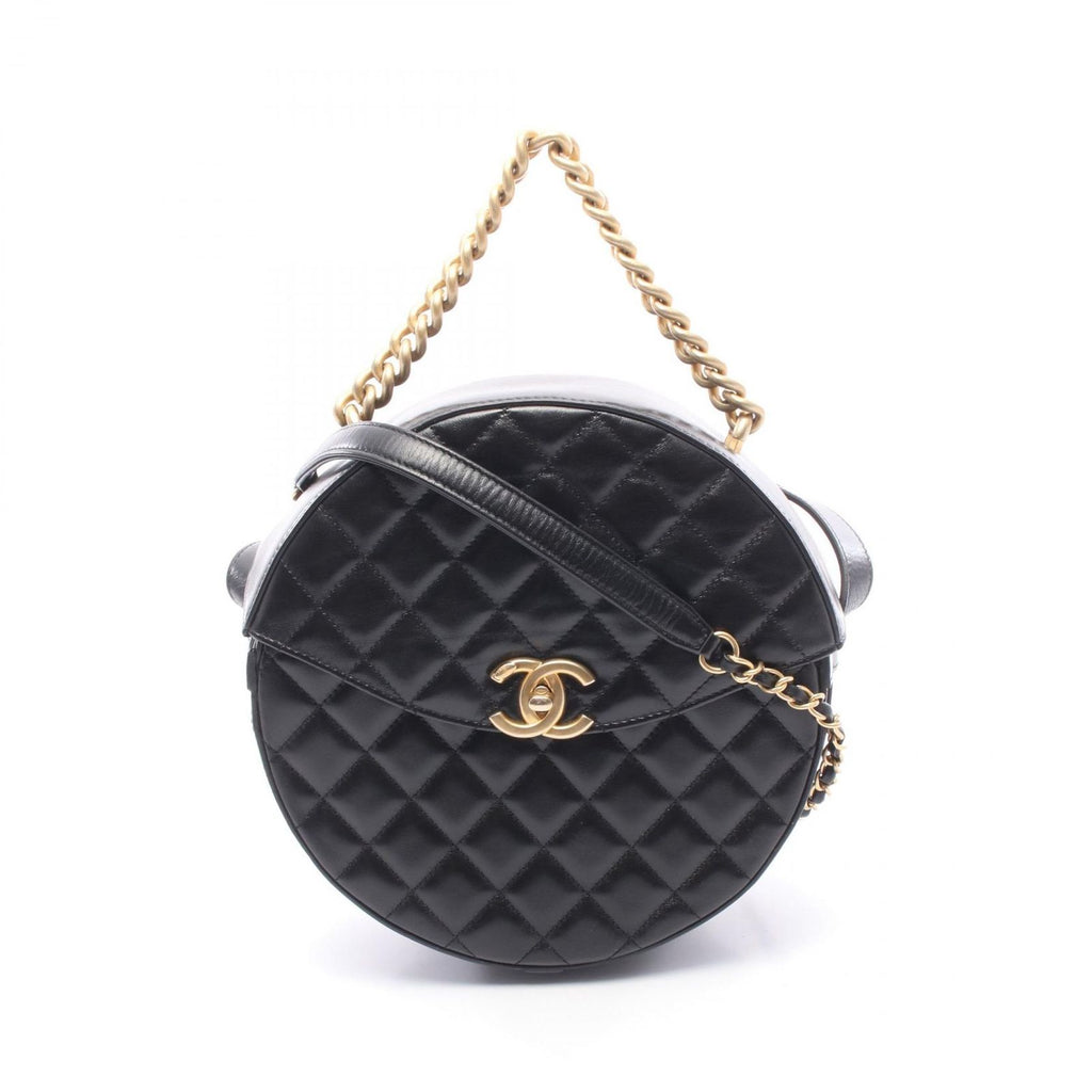 Chanel Handbag Quilted Round Chain Shoulder Black Leather
