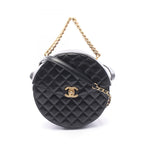 Chanel Handbag Quilted Round Chain Shoulder Black Leather