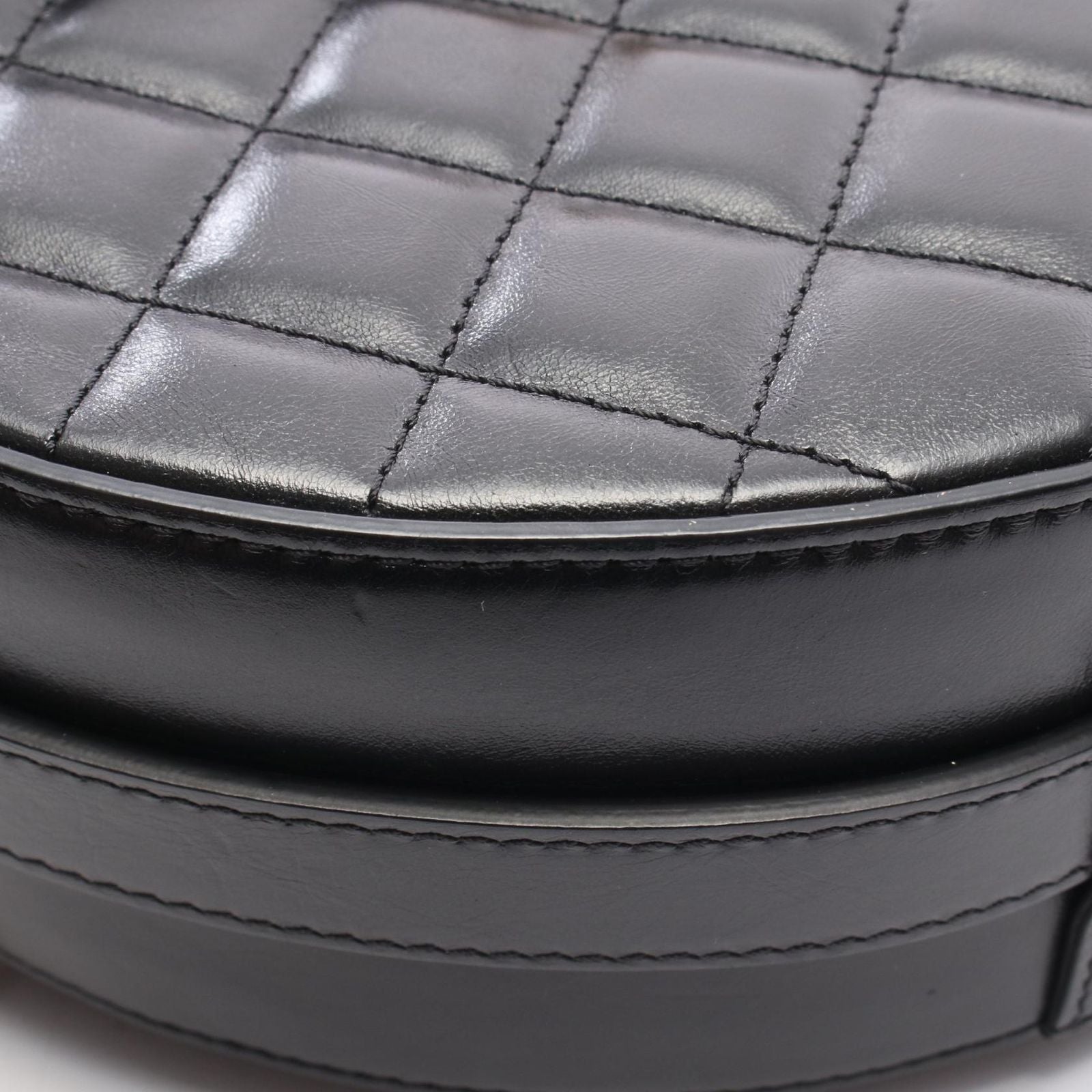 Chanel Handbag Quilted Round Chain Shoulder Black Leather — view 8