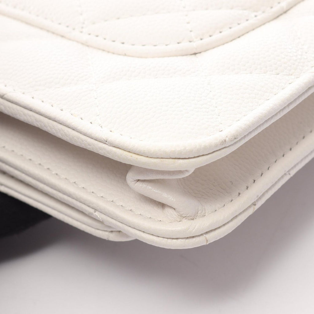 Chanel Shoulder Bag Quilted White Caviar Leather Chain Wallet — view 7