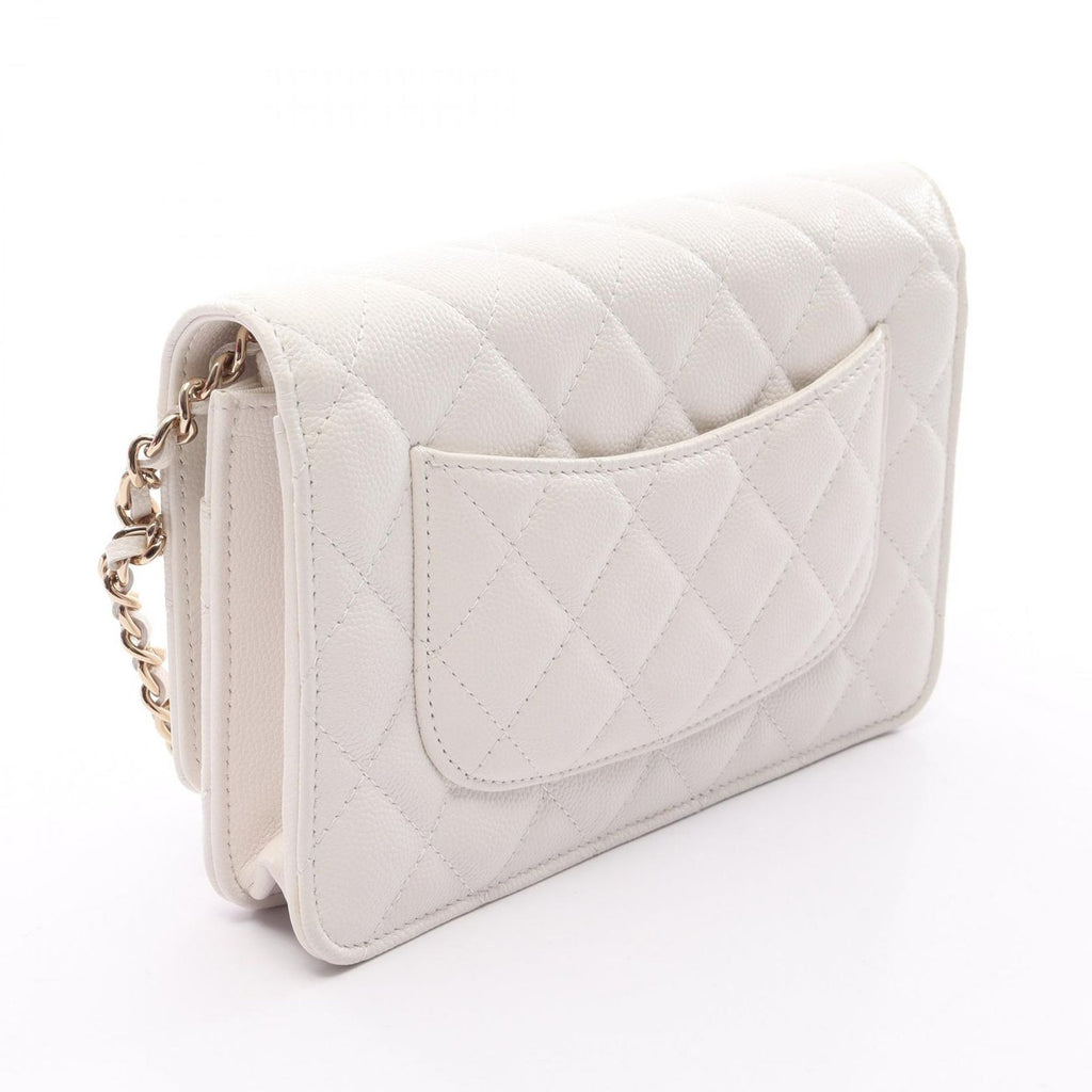 Chanel Shoulder Bag Quilted White Caviar Leather Chain Wallet — view 2