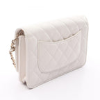 Chanel Shoulder Bag Quilted White Caviar Leather Chain Wallet — view 2