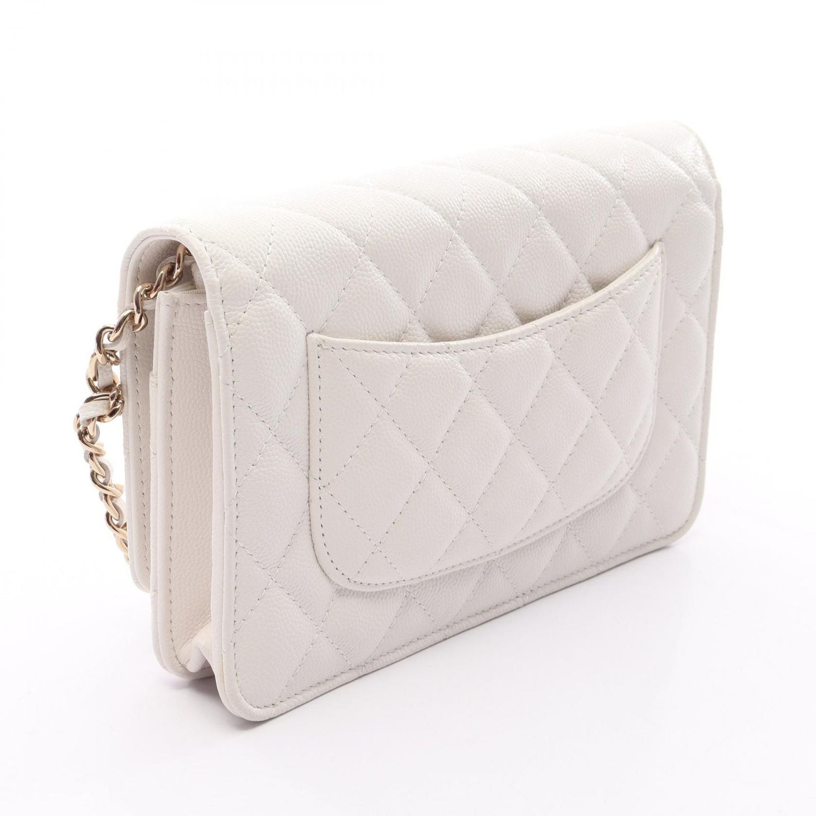 Chanel Shoulder Bag Quilted White Caviar Leather Chain Wallet — view 2