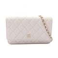 Chanel Shoulder Bag Quilted White Caviar Leather Chain Wallet