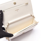 Chanel Shoulder Bag Quilted White Caviar Leather Chain Wallet — view 3