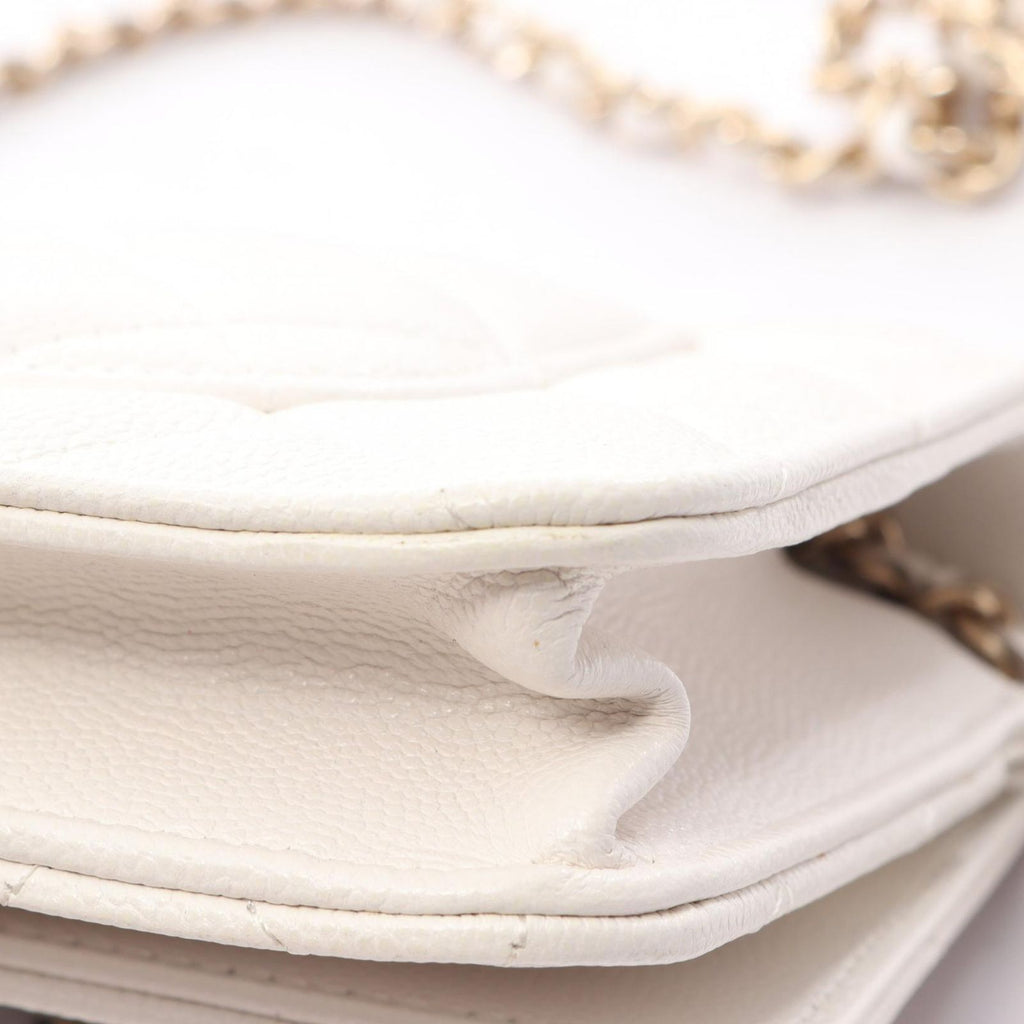 Chanel Shoulder Bag Quilted White Caviar Leather Chain Wallet — view 8