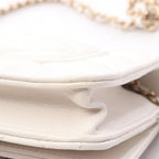 Chanel Shoulder Bag Quilted White Caviar Leather Chain Wallet — view 8