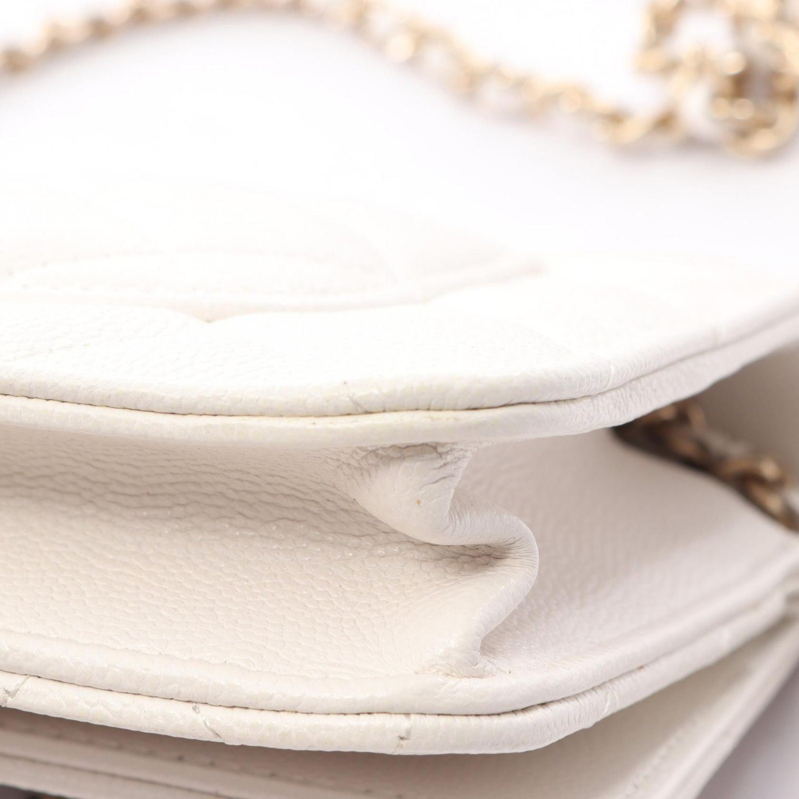 Chanel Shoulder Bag Quilted White Caviar Leather Chain Wallet — view 8