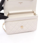 Chanel Shoulder Bag Quilted White Caviar Leather Chain Wallet — view 4