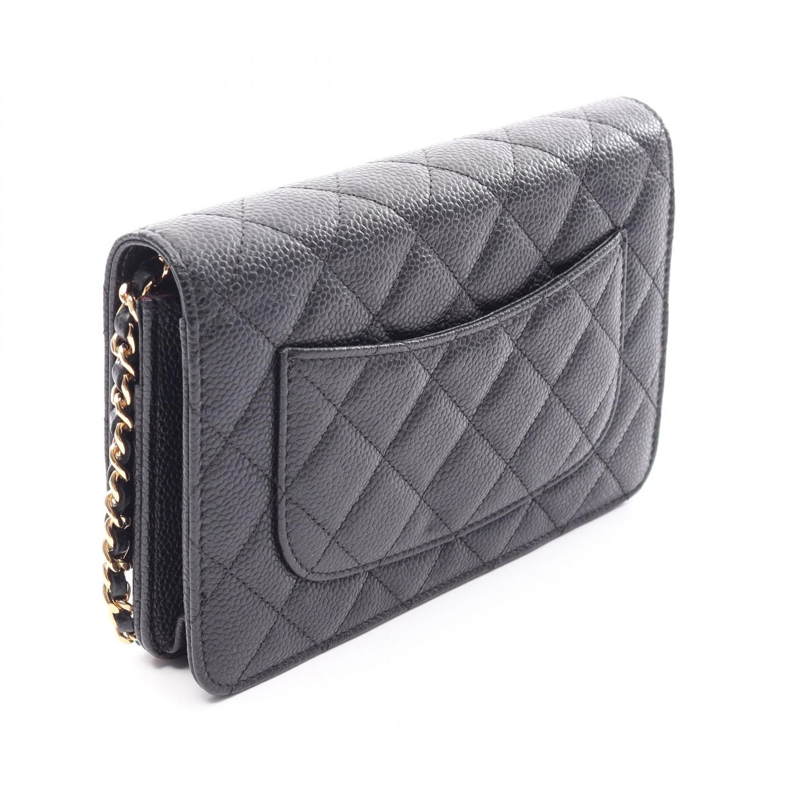 Chanel Shoulder Bag Quilted Black Caviar Leather Chain Wallet — view 2