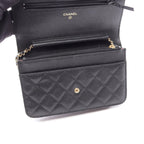 Chanel Shoulder Bag Quilted Black Caviar Leather Chain Wallet — view 4