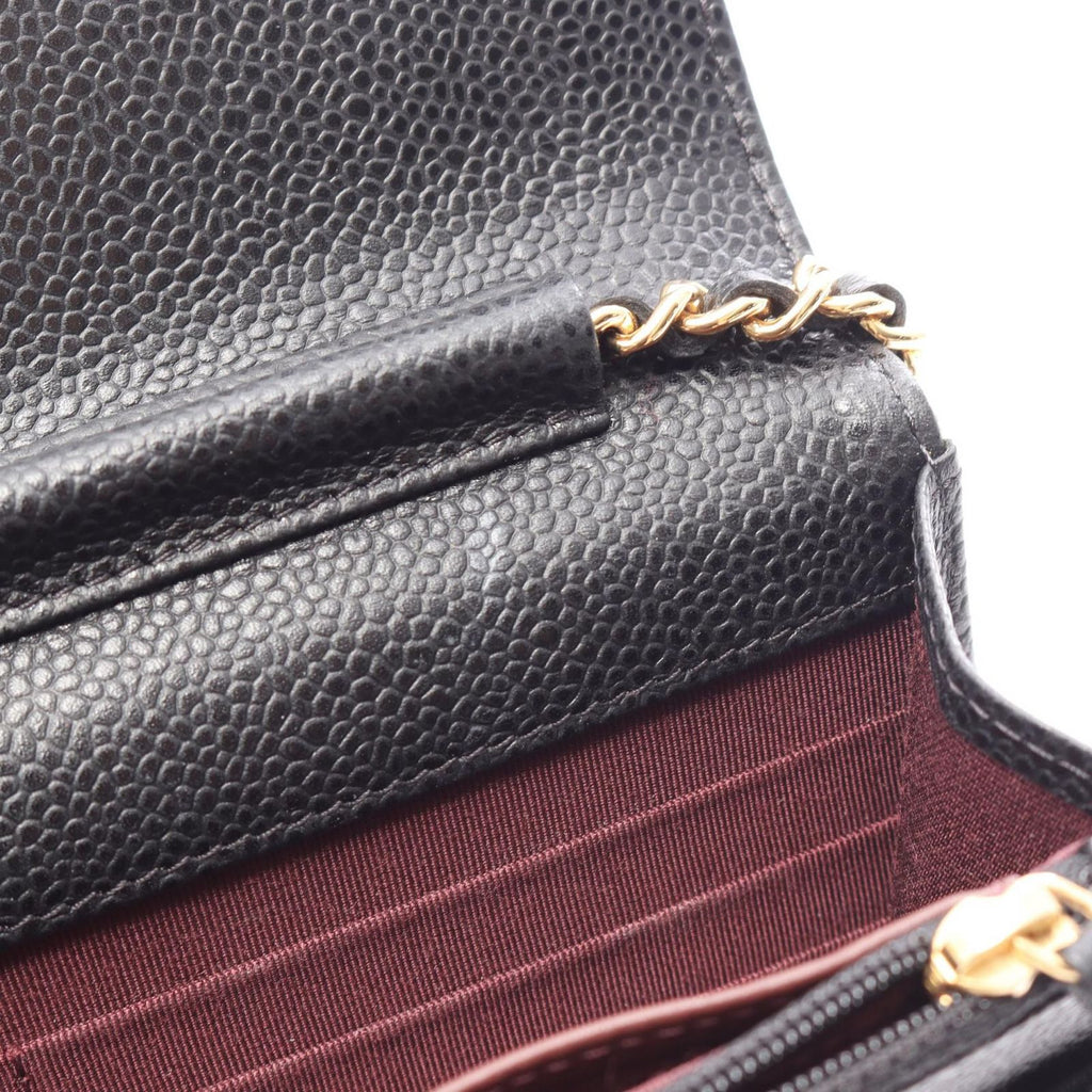 Chanel Shoulder Bag Quilted Black Caviar Leather Chain Wallet — view 8