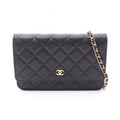 Chanel Shoulder Bag Quilted Black Caviar Leather Chain Wallet
