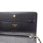 Chanel Shoulder Bag Quilted Black Caviar Leather Chain Wallet — view 9