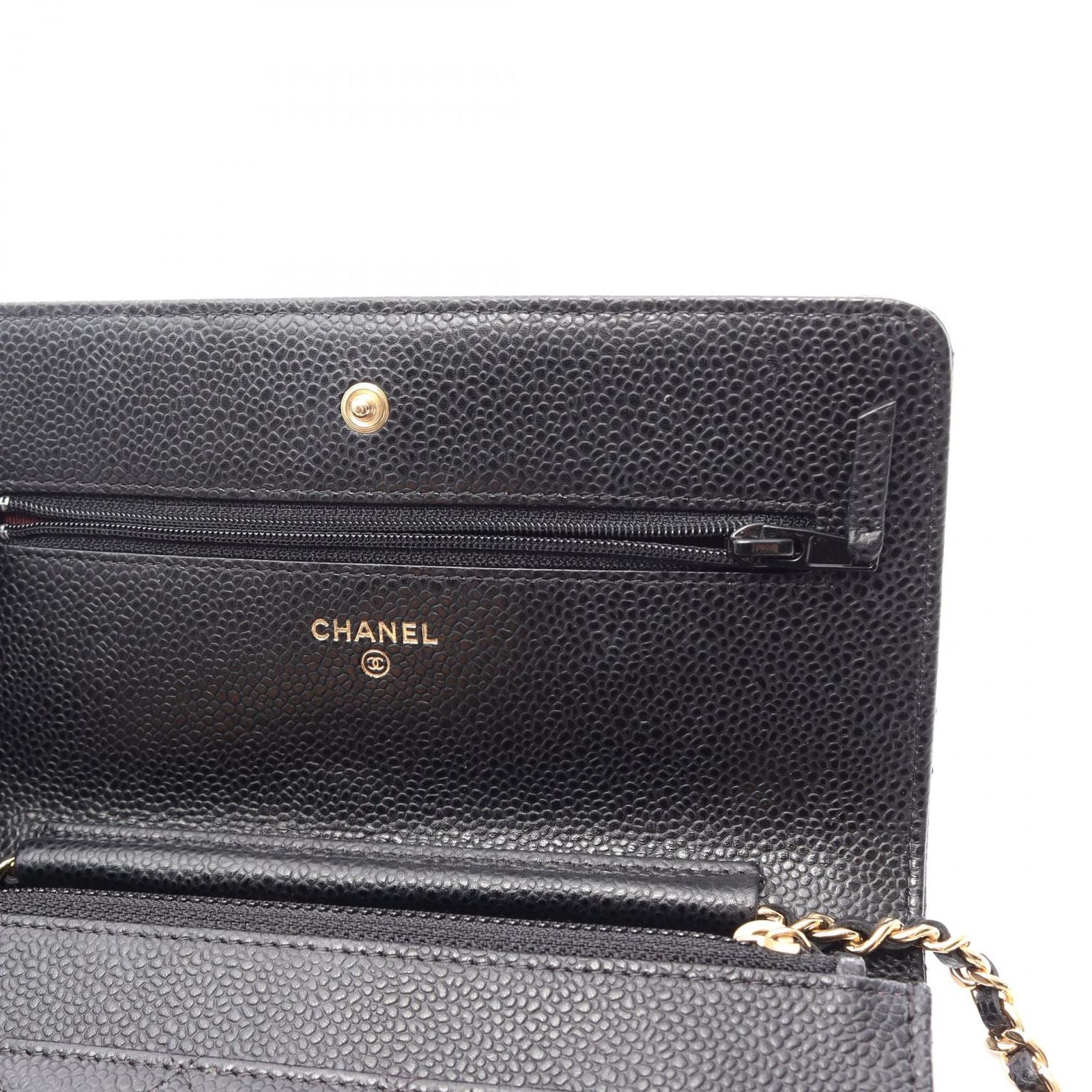 Chanel Shoulder Bag Quilted Black Caviar Leather Chain Wallet — view 9