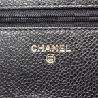 Chanel Shoulder Bag Quilted Black Caviar Leather Chain Wallet — view 5