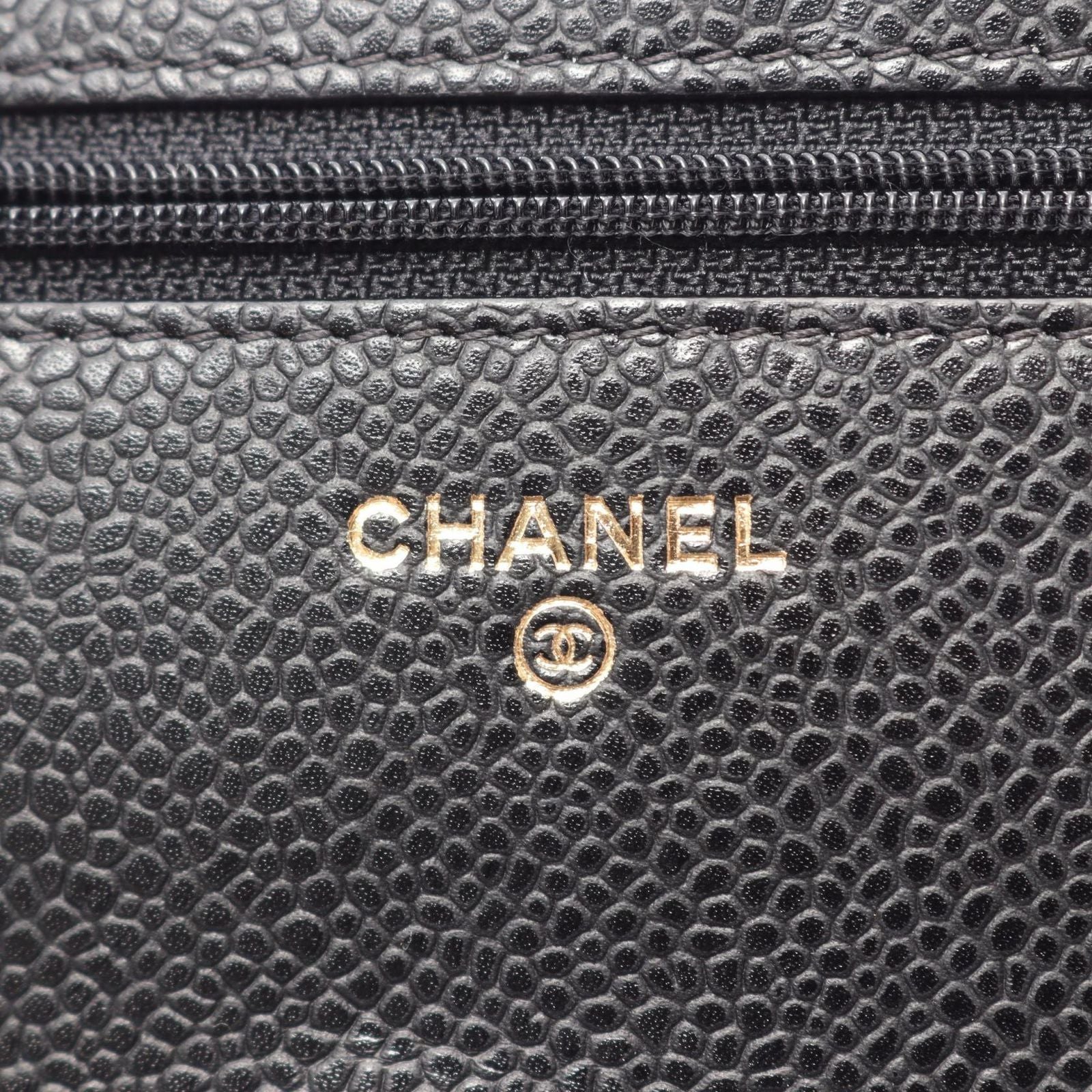 Chanel Shoulder Bag Quilted Black Caviar Leather Chain Wallet — view 5