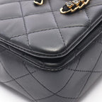 Chanel Shoulder Bag Quilted Black Lambskin Crystal Coco Mini Chain — view 6