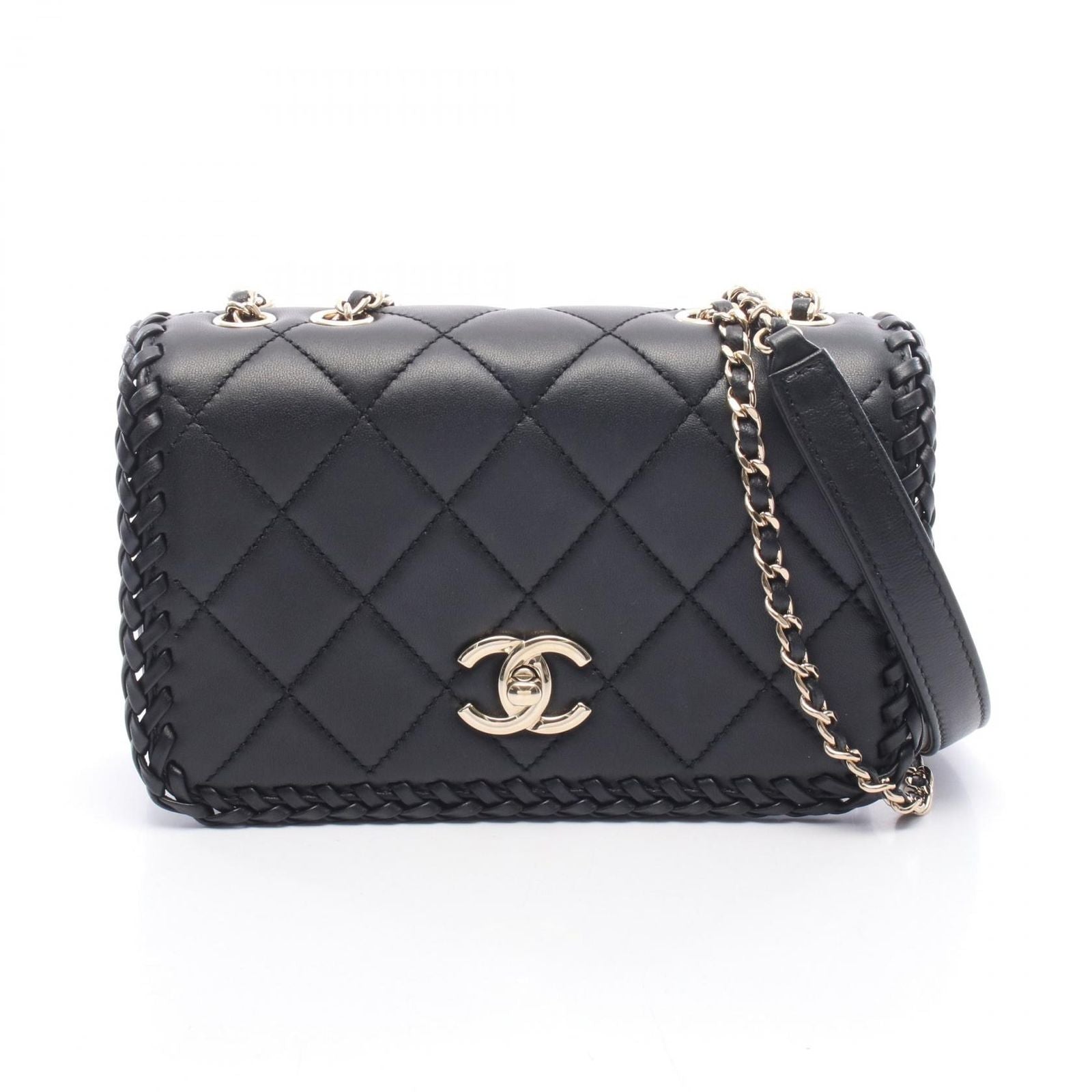 Chanel Shoulder Bag Quilted Full Flap Black Leather Chain