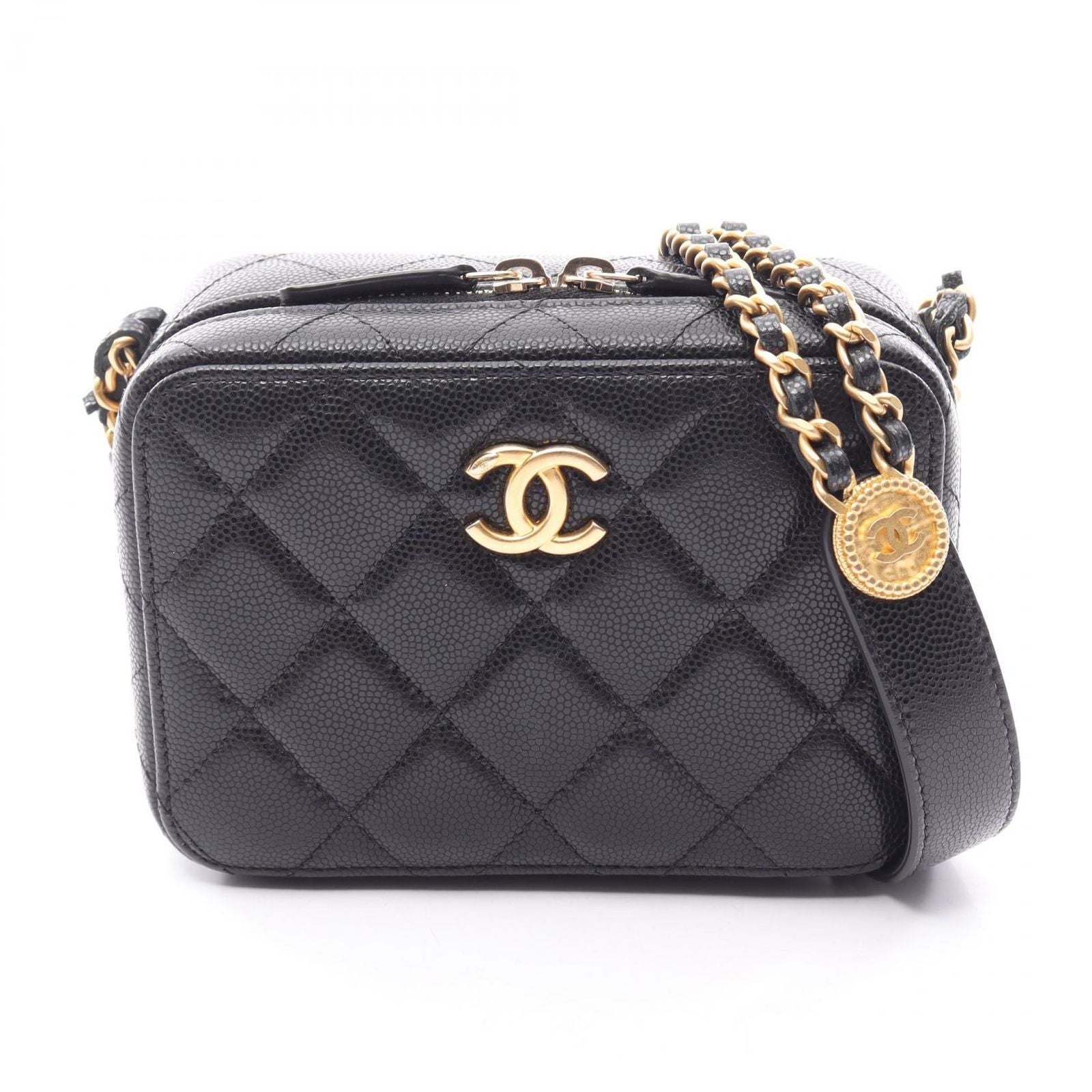 Chanel Shoulder Bag Quilted Mini Black Caviar Leather