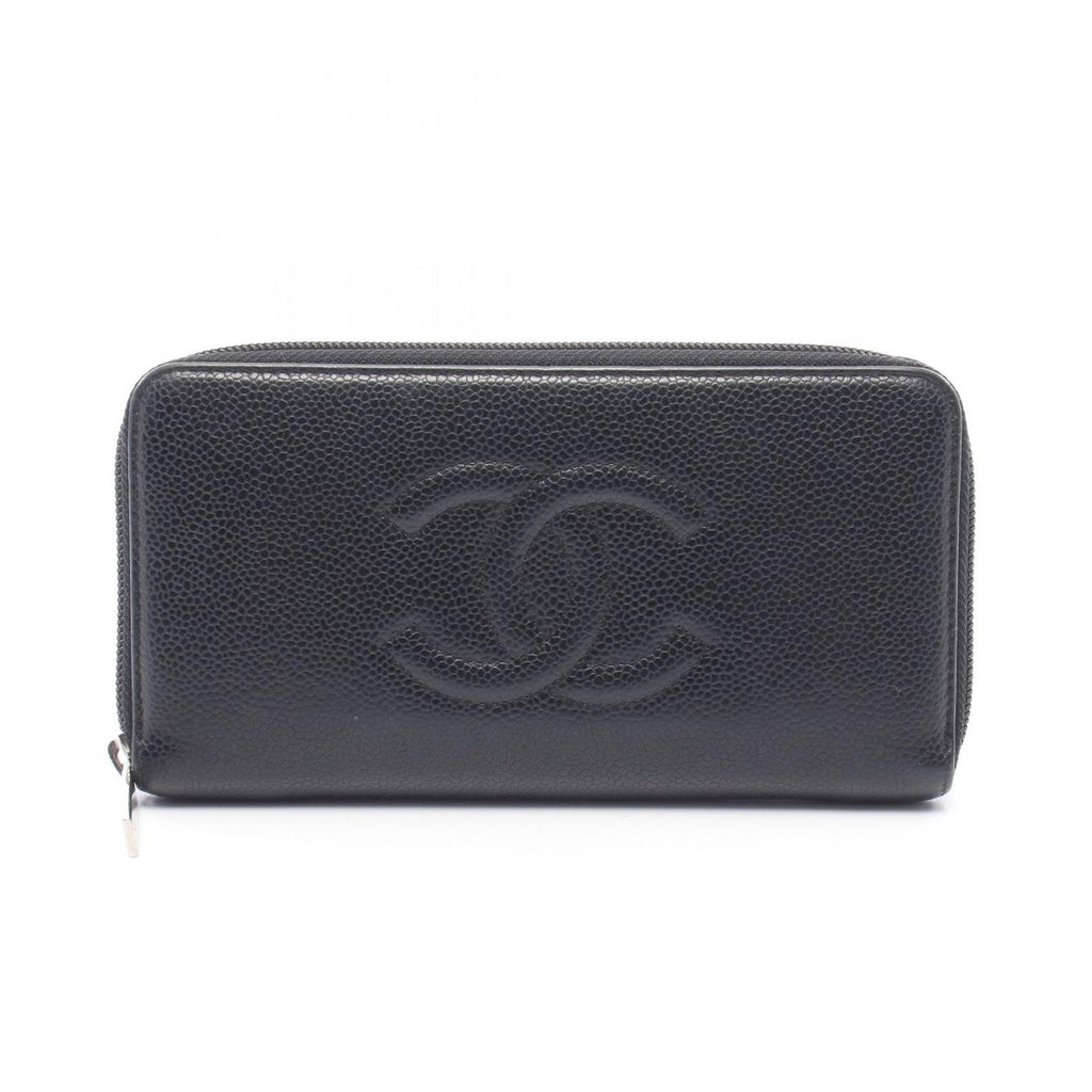 Chanel Round Wallet CC Logo Black Caviar Leather CC