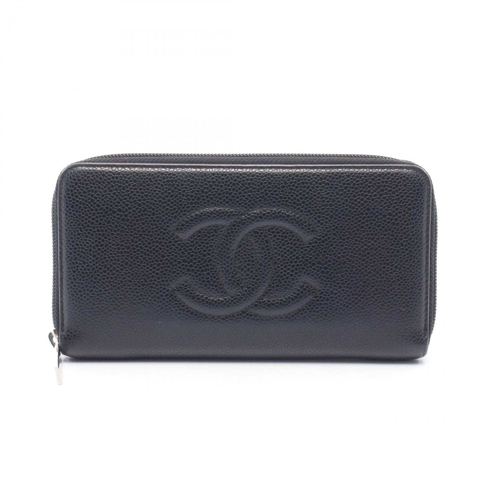 Chanel Round Wallet CC Logo Black Caviar Leather CC