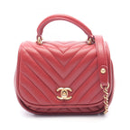 Chanel Shoulder Bag Top Handle Blanc Stitch Mini 2-Way Red Lambskin Top Chain