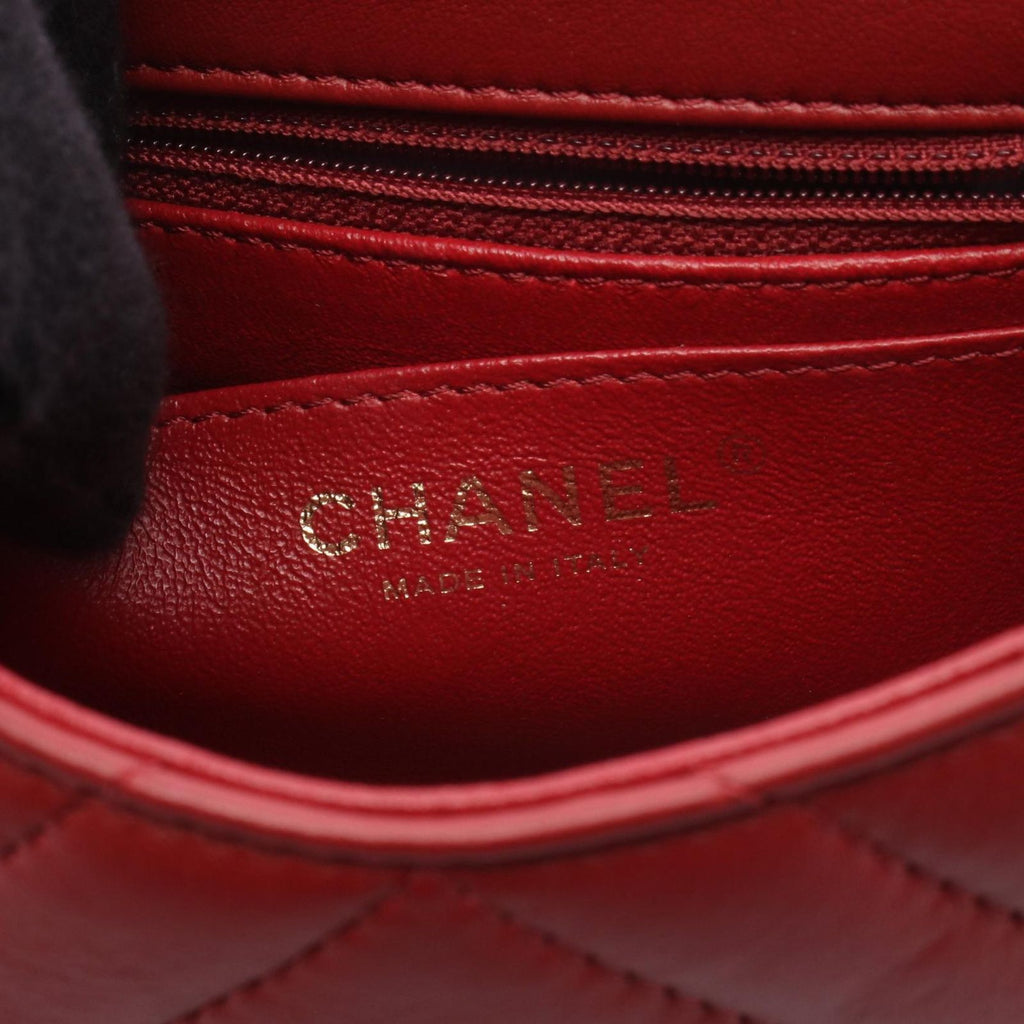 Chanel Shoulder Bag Top Handle Blanc Stitch Mini 2-Way Red Lambskin Top Chain — view 4
