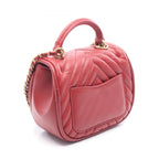 Chanel Shoulder Bag Top Handle Blanc Stitch Mini 2-Way Red Lambskin Top Chain — view 2