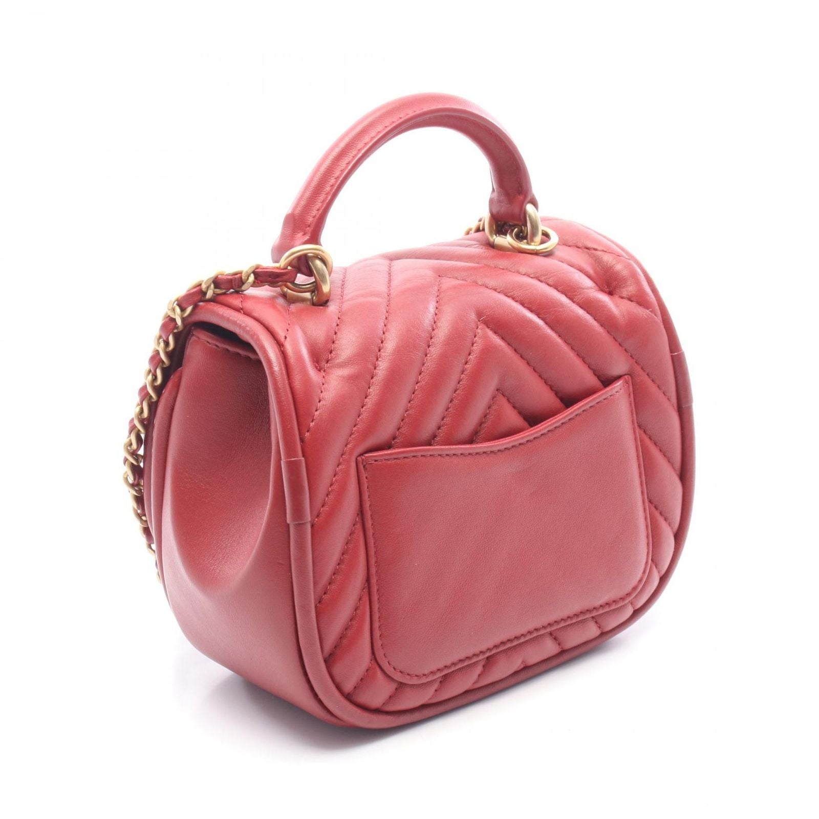 Chanel Shoulder Bag Top Handle Blanc Stitch Mini 2-Way Red Lambskin Top Chain — view 2