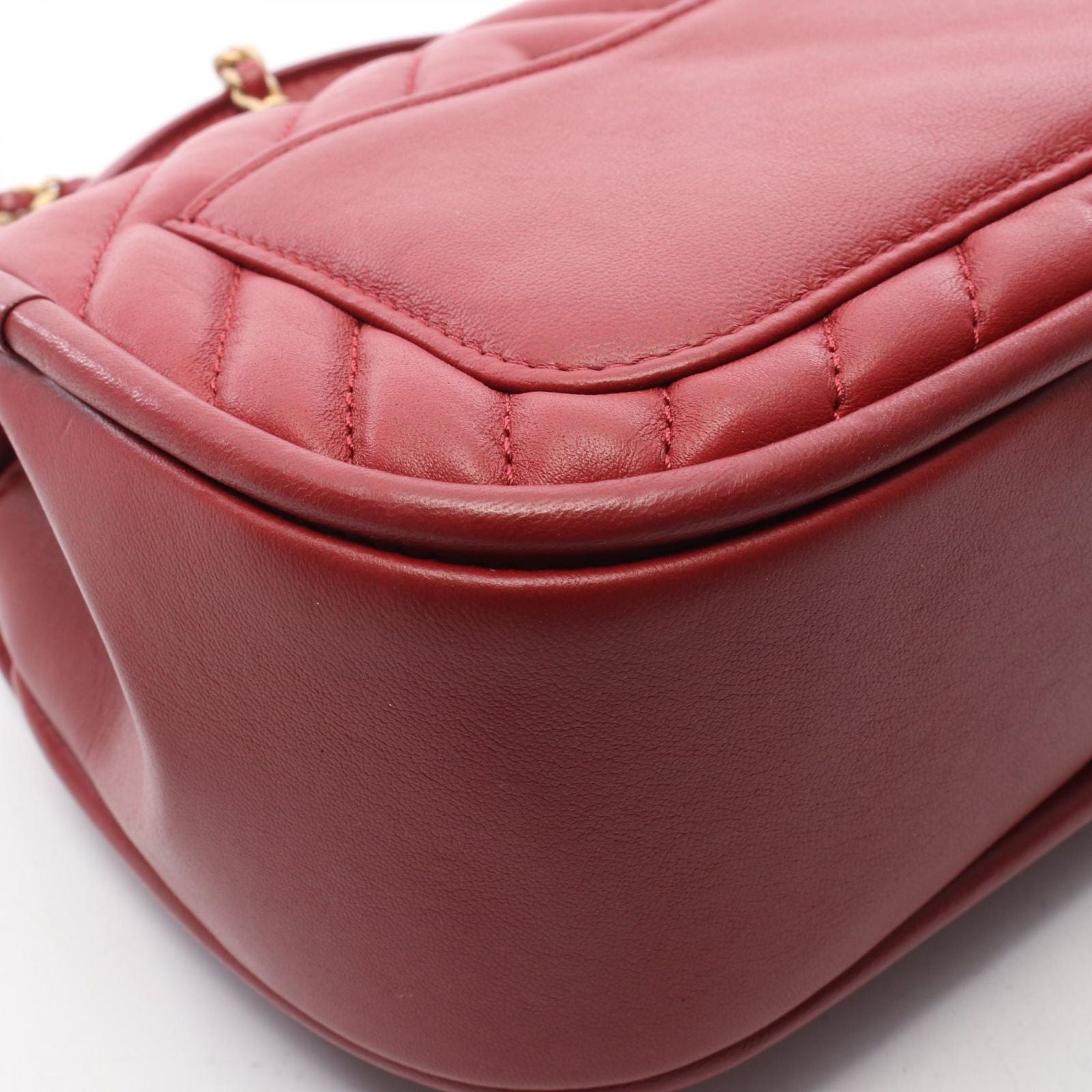 Chanel Shoulder Bag Top Handle Blanc Stitch Mini 2-Way Red Lambskin Top Chain — view 8