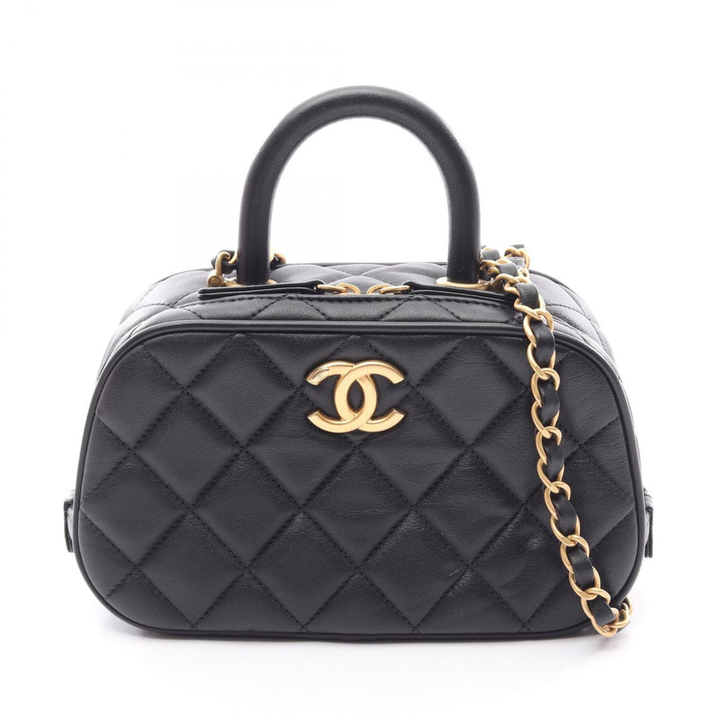 Chanel Shoulder Bag Quilted Mini Bowling 2-Way Black Lambskin