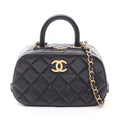 Chanel Shoulder Bag Quilted Mini Bowling 2-Way Black Lambskin