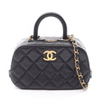 Chanel Shoulder Bag Quilted Mini Bowling 2-Way Black Lambskin