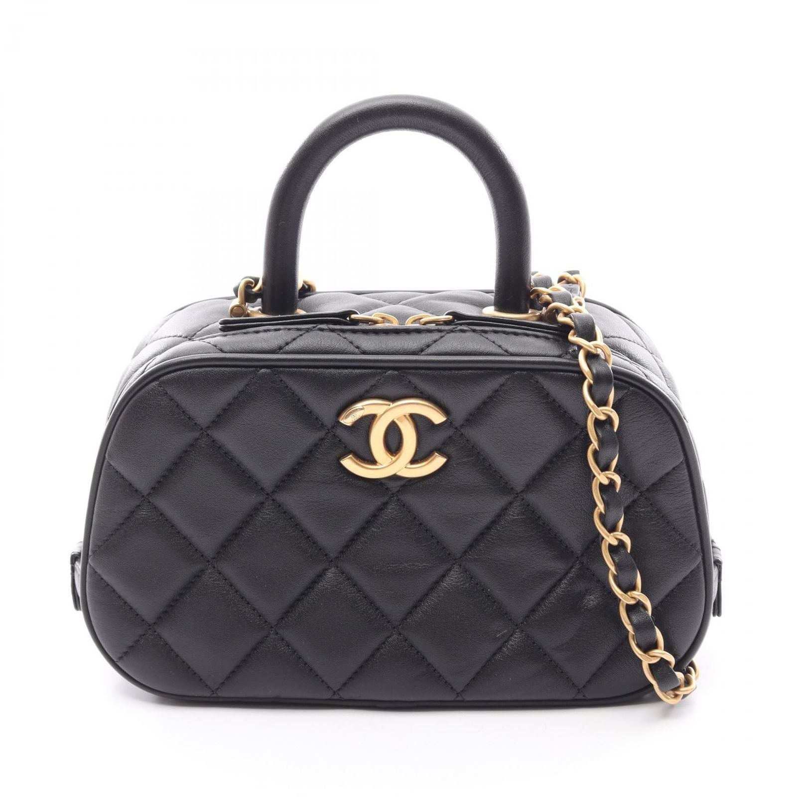 Chanel Shoulder Bag Quilted Mini Bowling 2-Way Black Lambskin
