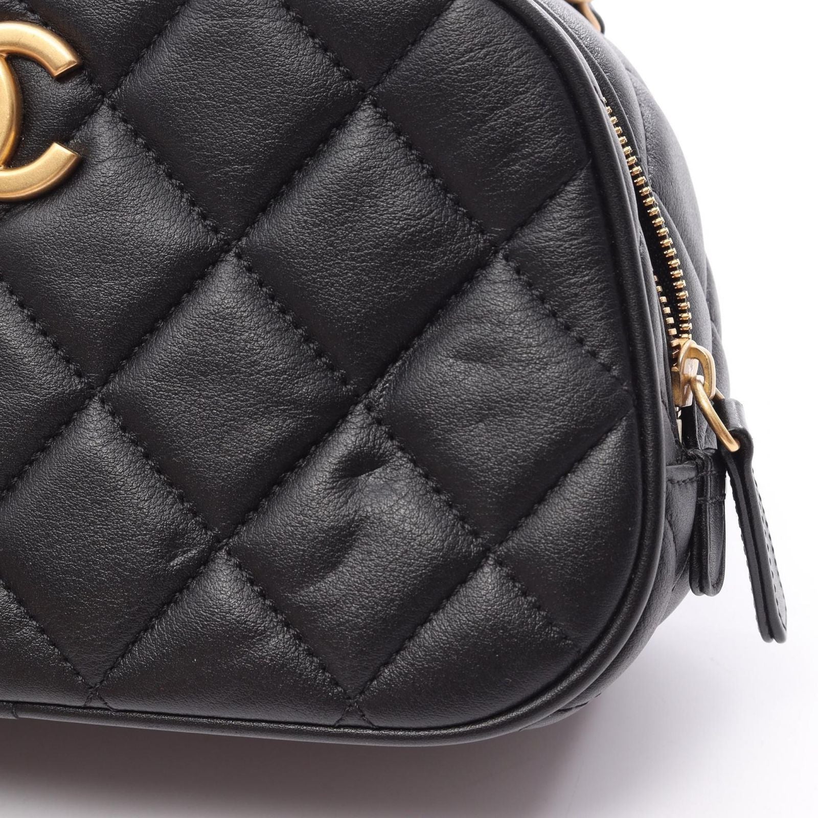 Chanel Shoulder Bag Quilted Mini Bowling 2-Way Black Lambskin — view 6